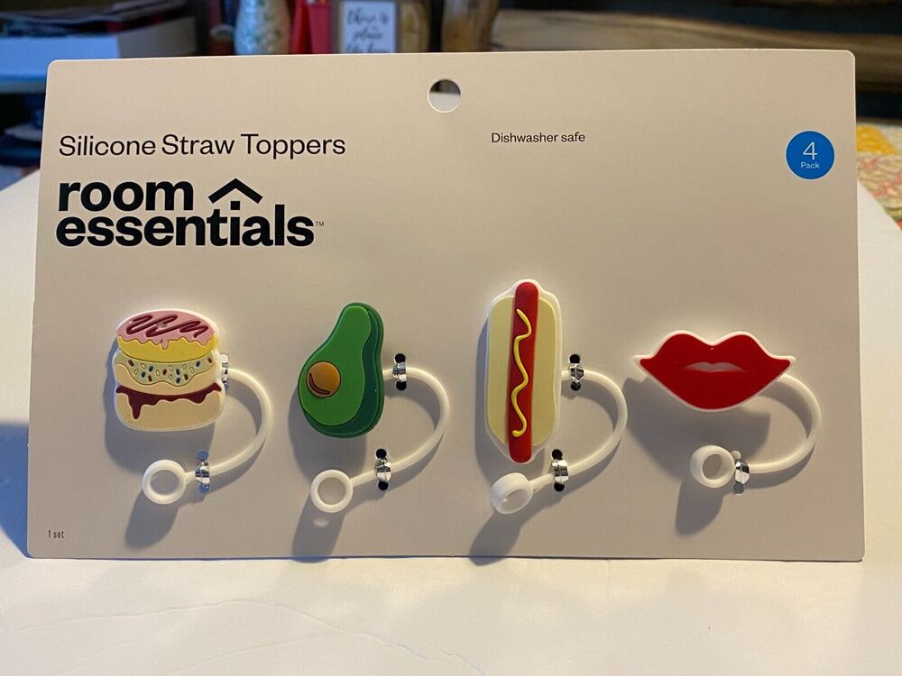 4 pack Silicone Straw Toppers Room Essentials Hotdog Guacamole Hamburger